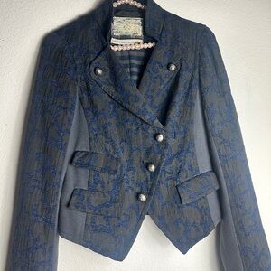 Free People Military Blue and Gray Utility Jacket With Silver Buttons. Size 8